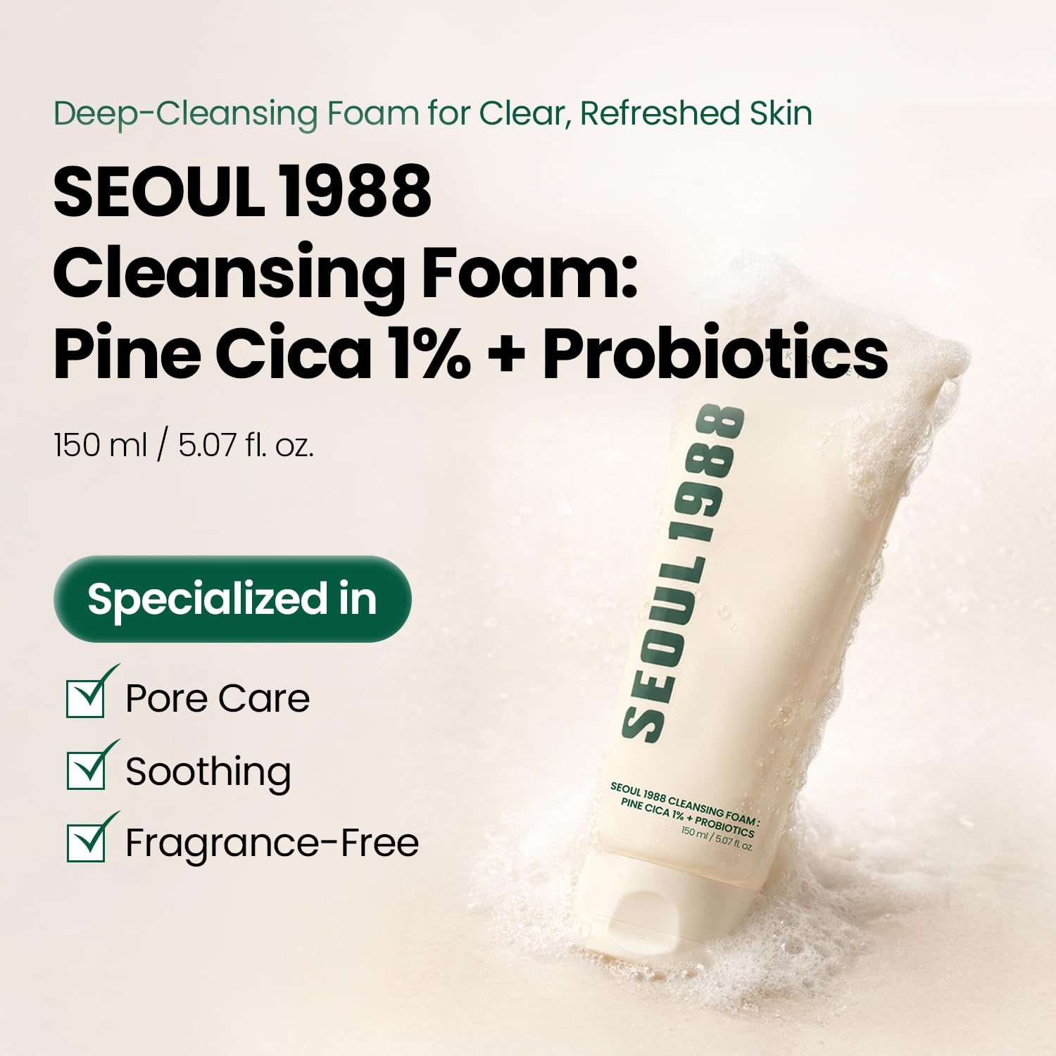 K-Secret - SEOUL 1988 Pine Cica 1% + Probiotics Cleansing Foam (150ml)