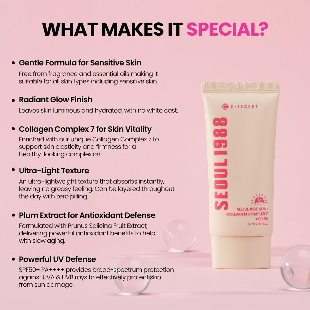K-Secret SEOUL 1988 Collagen Complex 7 + Plum Sunscreen (50ml)