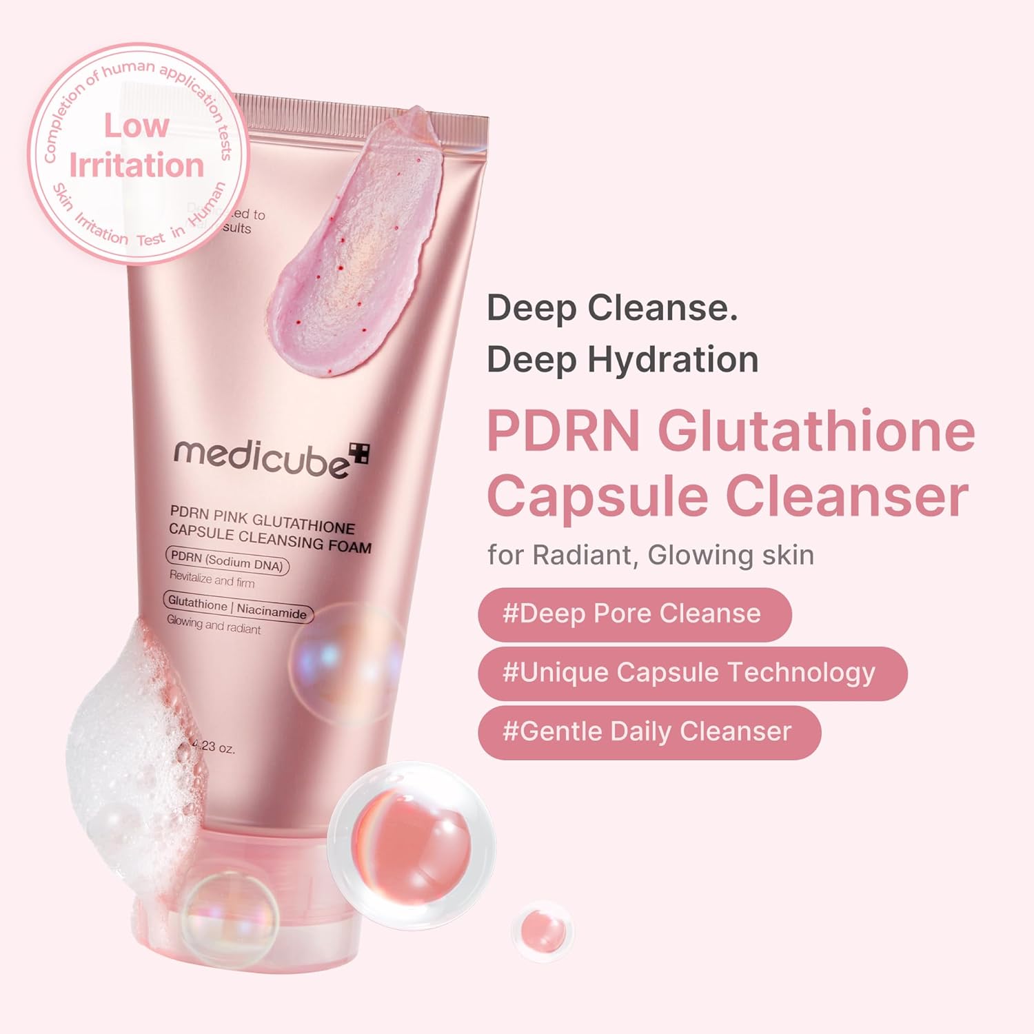 PDRN pink glutathione capsule cleansing foam (120g)