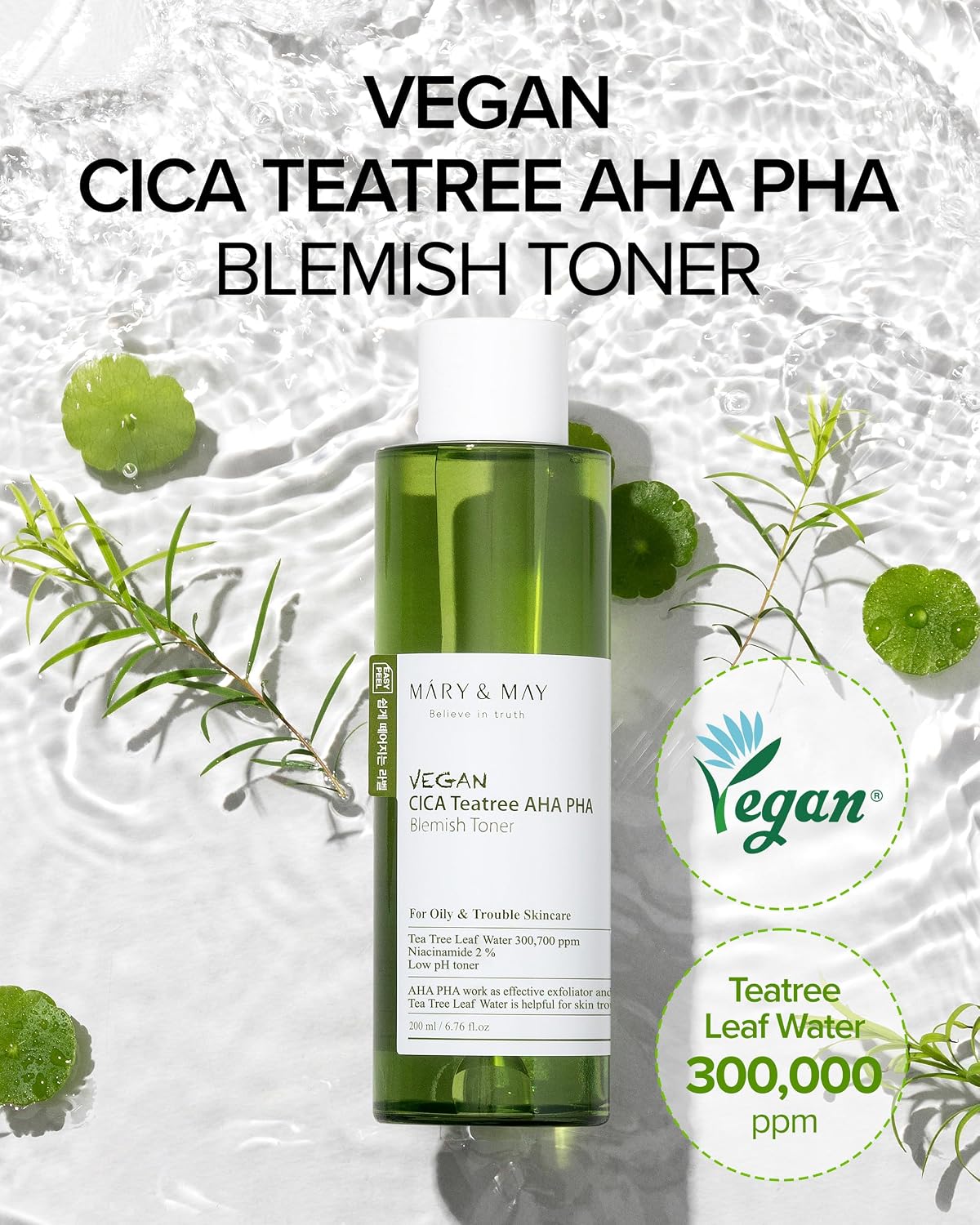 Mary&May  Vegan CICA Tea Tree AHA PHA Toner (200ml)